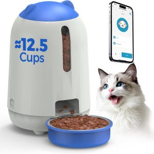 Automatic Cat Feeder, 2.4G WiFi Auto Cat Food Dispenser with App Control, 3L Auto Pet Feeder with Dual Power Supply, Detachable for Easy Clean for Cats and Small Dogs, Blue