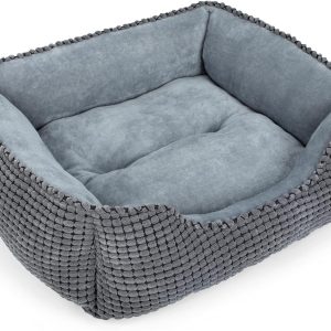Dog Bed for Large Medium Small Dogs, Rectangle Washable Sleeping Puppy Bed, Soft Calming Cat Beds for Indoor Cats, Orthopedic Pet Sofa Bed, Anti-Slip Bottom with Multiple Size (20'', Grey)