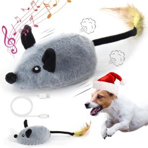 Interactive Dog Toys, Fake Mouse Moving Dog Toy with Automatic Sensor, Dog Mouse Toy with Realistic Sound & Extended Tail, Automatic Dog Toy for Cats Dogs Pet, Squeaky Dog Toys