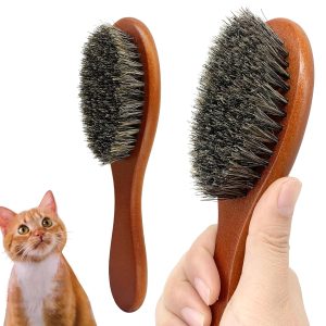 Wooden Handle Pet Brush - Universal for Cats and Dogs, Soft Bristles Remove Loose Hair, Gentle Care